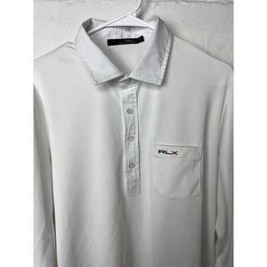Polo Ralph Lauren RLX Shirt Long SLeeve Collared Golf Polo White Large Logo